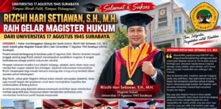 Rizchi Hari Setiawan Raih Gelar Magister Hukum dari Universitas 17 Agustus 1945 Surabaya