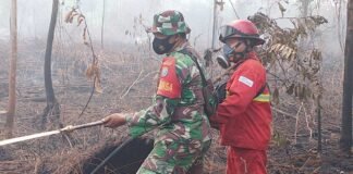 Lawan Karhutla Tanpa Kenal Lelah, Koramil 1202-03/Skh dan Tim Gabungan Sisir Titik Api