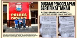 *DUA SAKSI PELAPOR TELAH DIPERIKSA HARI INI, DUGAAN PENGGELAPAN SERTIFIKAT TANAH, RUSTAN LAPOR BPN PAREPARE!*