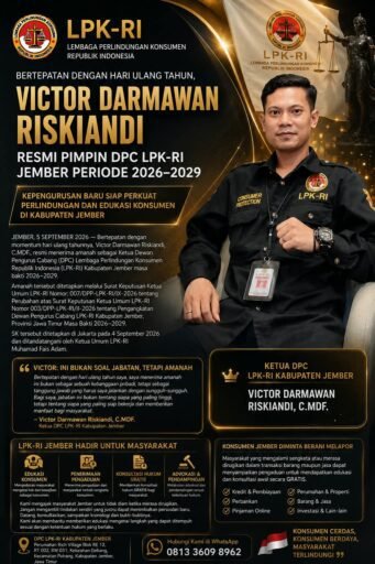 Di Hari Ultah, Victor Darmawan Riskiandi Resmi Pimpin DPC LPK-RI Jember Periode 2026–2029 Di Hari Ultah, Victor Darmawan Riskiandi Resmi Pimpin DPC LPK-RI Jember Periode 2026–2029