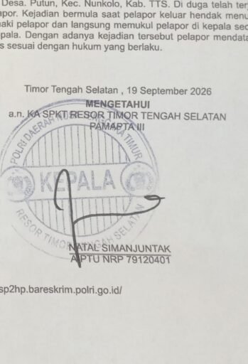 Seorang IRT Resmi Melaporkan Dugaan Tindak Pidana Ke Polres Timor Tengah Selatan (TTS) Seorang IRT Resmi Melaporkan Dugaan Tindak Pidana Ke Polres Timor Tengah Selatan (TTS)