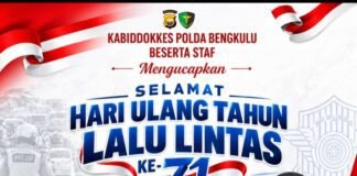 Kabiddokkes Polda Bengkulu & Seluruh Staf Mengucapkan Selamat HUT Lalu Lintas ke-71