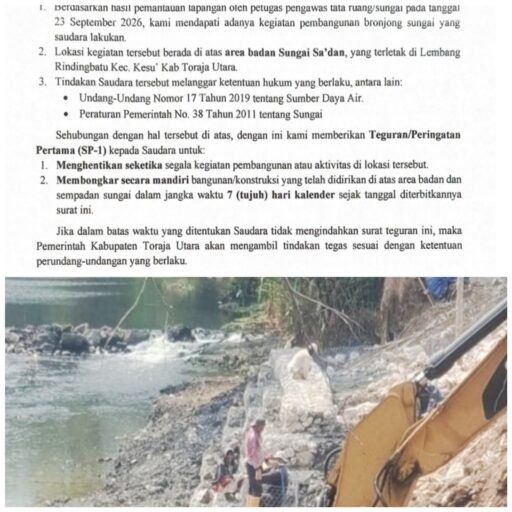 Bangun Bronjong di Ruang Sungai Saddang, PUTR Toraja Utara Resmi Layangkan SP 1 ke Pihak PT CAT Bangun Bronjong di Ruang Sungai Saddang, PUTR Toraja Utara Resmi Layangkan SP 1 ke Pihak PT CAT