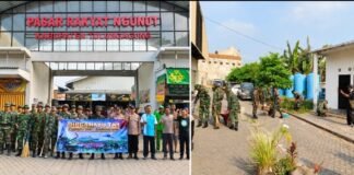 HUT Tni Yang Ke 81 Koramil 0807 Ngunut,Kerja Bakti Di Halaman Pasar Ngunut