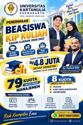 *Universitas Kartamulia Memberikan Beasiswa Penuh bagi Desil 1–4 Mendapat Uang Saku Rp4,8 Juta/Semester* *Universitas Kartamulia Memberikan Beasiswa Penuh bagi Desil 1–4 Mendapat Uang Saku Rp4,8 Juta/Semester*