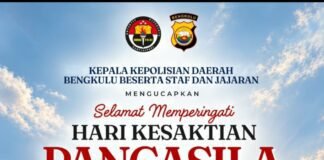 Kapolda Bengkulu dan Jajaran Ucapkan Selamat Hari Kesaktian Pancasila 1 Oktober 2026