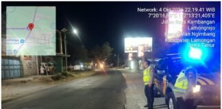 Polsek Ngimbang Gelar Patroli Blue Light Guna Menjaga Siskamtibmas Daerah Rawan Kriminal Di Wilayah Ngimbang