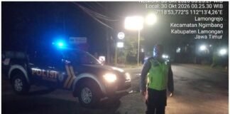 Demi Tingkatkan Pelayanan Masyarakat Polsek Ngimbang Gelar Patroli Blue Light 4C Di Malam